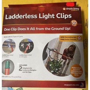 Simple Living Solutions ~ Ladderless Light Clips - Works with All Types of Light
